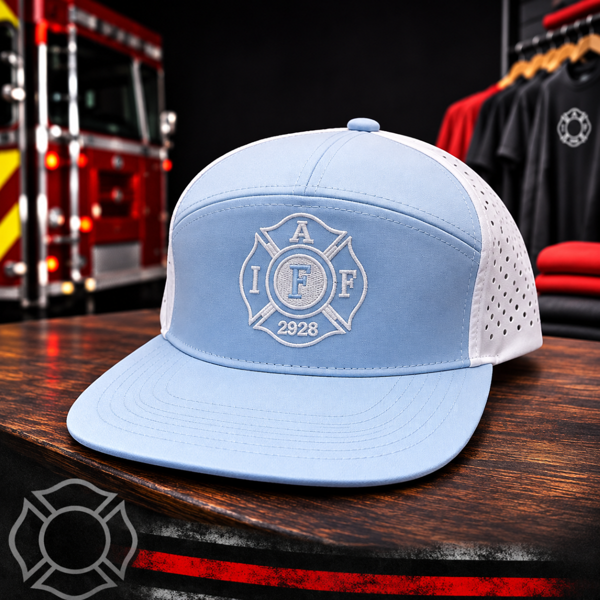 7 Panel Flat Blue/White Hat